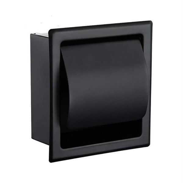 Suporte de papel higiênico embutido preto, construção de metal 304, parede dupla, caixa de papel de rolo de banheiro t200425235h