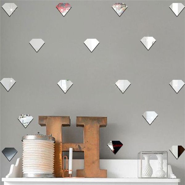 50 pçs nordic diamante espelho adesivos de parede para quarto das crianças acrílico espelhado adesivo decorativo berçário espelho parede decalques191f