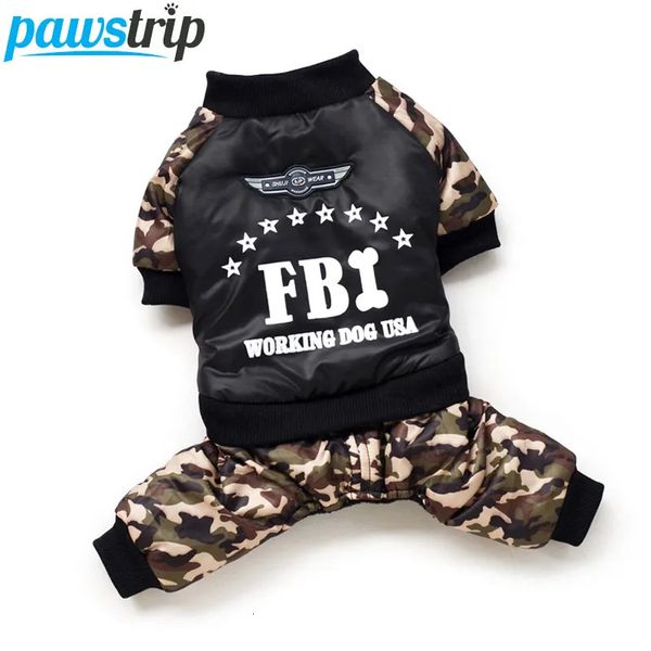 Roupas de cachorro Cool FBI Pet Roupas Geral Espessamento Cachorrinho Macacão Traje Quente Roupas de Inverno para Menino Cães Ropa Para Perros 231128