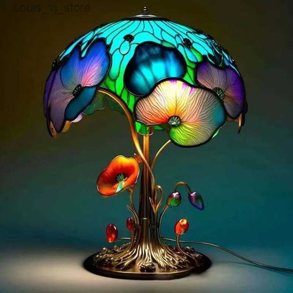 Tischlampen Vintage gebeizt Harz Pilz Tischlampe Pflanze Blume Serie Schnecke Octopus kreative bunte Schlafzimmer Nachttisch Retro Nachtlicht YQ231129