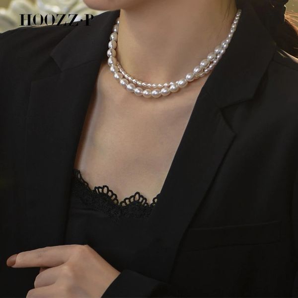 Girocolli Collana di perle di lusso Perle d'acqua dolce naturali Multistrato 2 file Girocollo a forma di riso per donne da sposa Set di gioielli all'ingrosso 231128