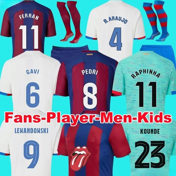 23 24 PEDRI Jersey de futebol Barca GAVI LEWANDOWSKI FC FERRAN Camiseta de futebol AUBA JOAO CANCELO 2023 2024 ANSU FATI Football JOAO FELIX Barcelona Kits Men Kids