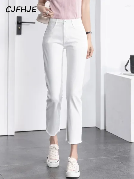 Женские джинсы CJFHJE, однотонные белые женские джинсы с высокой талией, на молнии до щиколотки, джинсовые брюки, прямые женские повседневные осенние брюки