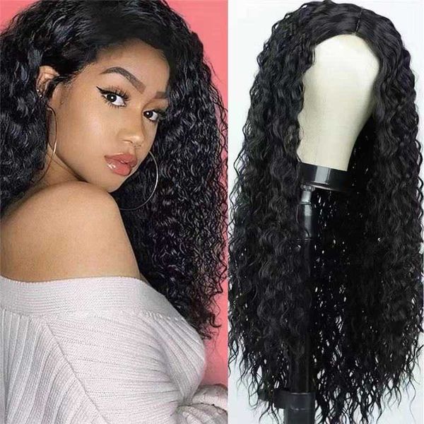 Perucas sintéticas peruca feminina do ano preto longo cabelo encaracolado milho perm pequeno cabelo encaracolado fibra química chapelaria feminino