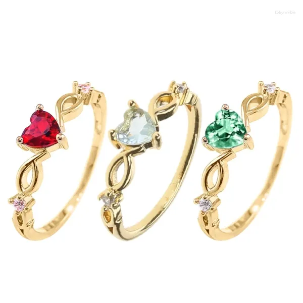 Кольца кластера Простое кольцо с цирконом в форме сердца, штабелируемое модное обещание ювелирных изделий