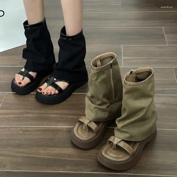 Kleidschuhe Runde Zehensandalen Riemen Weiblicher Schuh Klare Absätze 2023 Sommer All-Match Med Espadrilles Plattform Schnürung Mädchen Beige Stiefel Komfort