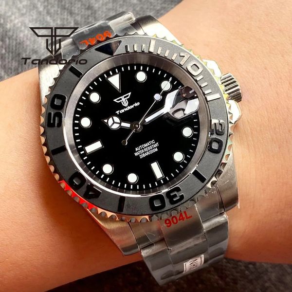 Relógios de pulso Tandorio NH35A 40mm Aço Inoxidável 20Bar Automatic Men's Dive Watch Sapphire Glass Black Dial Data Screw Crown 120-Click Bezel 231128