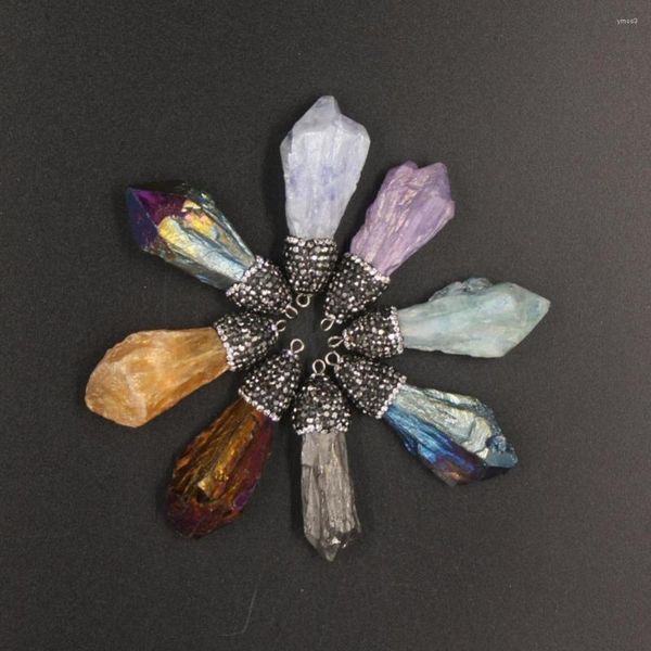 Kolye Kolyeleri Çok renkli kristal kuvars druzy gerçek doğal taş iyileştirici reiki çakra pembe zahmetli kadın mücevherler