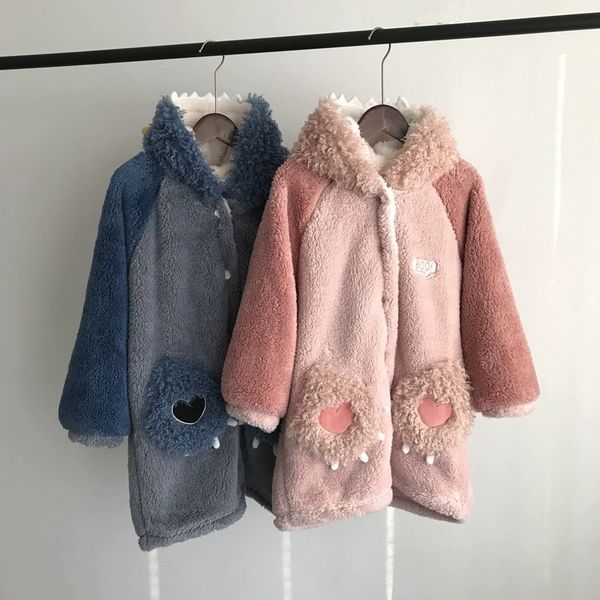 Crianças roupas de grife moda infantil marca meninos e meninas com capuz dos desenhos animados pequeno monstro bordado engrossado quente longo robe roupas para casa