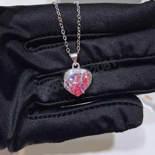 Luxo adorável rosa diamante em forma de coração colar de pingente feminino colar de moda feminina para meninas presentes de natal