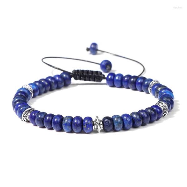 Strand Lapis Lazuli Rondelle Bracelets para homens 4 6mm de bracelete ajustável Labradorita de pulseira Jóias Homme