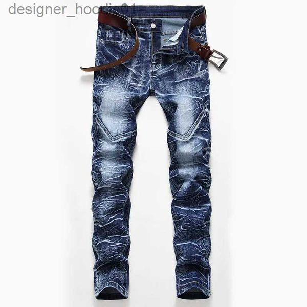 Calças de brim masculinas neve lavado retalhos jeans retos elásticos plus size vintage remendo magro jeans longo branco algodão masculino jean calças l231129