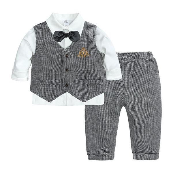 England Stil Frühling Herbst Baby Boy Gentleman Anzug Weißes Hemd mit Fliege Gestreifte Weste Hose Formelle Kinderkleidung Set S2072