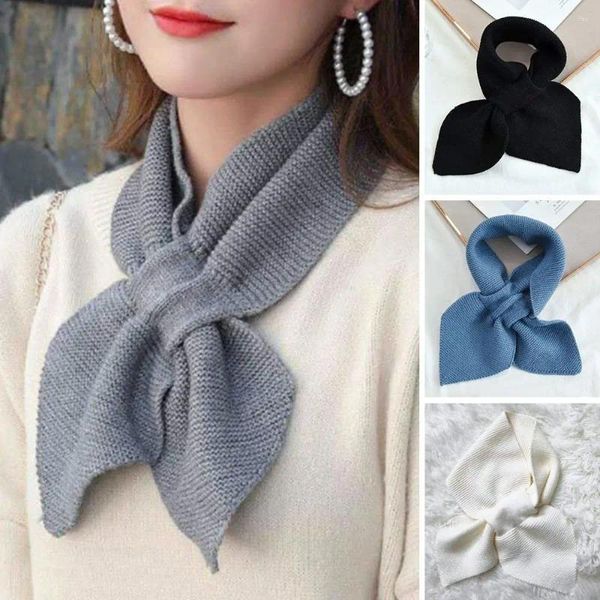 Lenços 1 pc inverno malha cruz cachecol à prova de vento quente pescoço aquecedor destacável gola casual moda suéter bowtie para mulheres