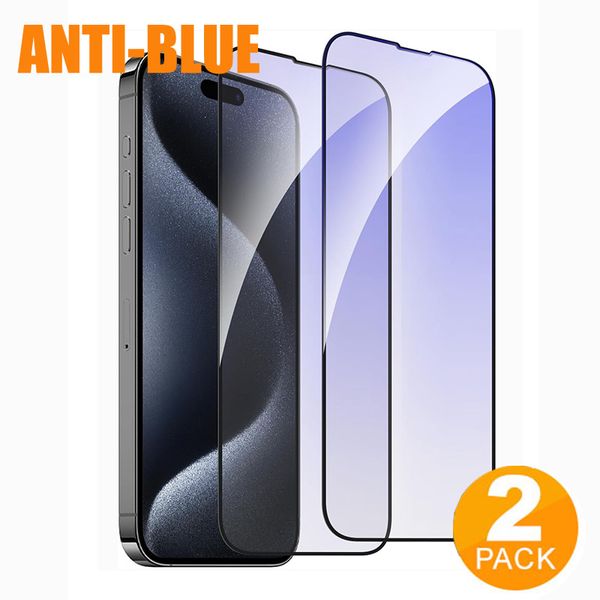 Vidro temperado para celular anti luz azul HD transparente luz roxa protetor de tela de proteção para os olhos capa completa inquebrável para iphone 15 Pro Max 14 13 12 11