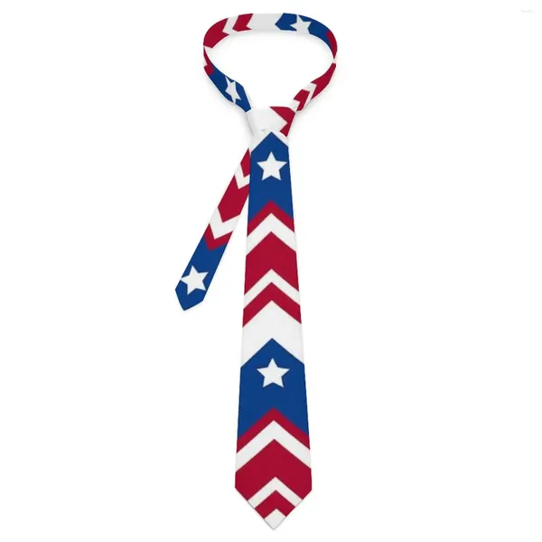 Laços EUA Bandeira Gravata Vermelho Branco e Azul Ziguezague Lazer Pescoço Kawaii Engraçado Para Homens Colar Gráfico Gravata Presente