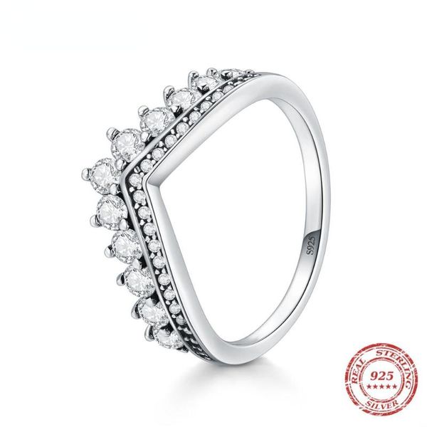 Trauringe Echter 925er Sterling Zirkon Krone Fingerring Klassischer stapelbarer Silberschmuck für Frauen Weihnachtsgeschenk