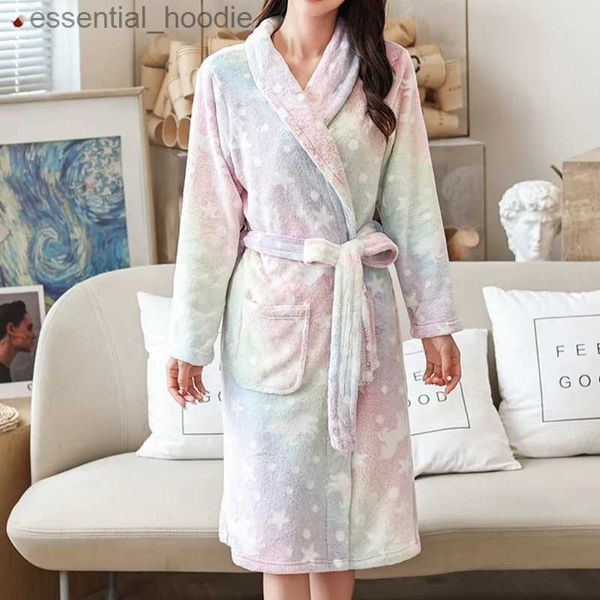 Mulheres sleep lounge roupão de inverno feminino flanela velo quente sleepshirt roupões térmicos camisolas robe sleepwear roupa de noite casa vestido pijamas l231129