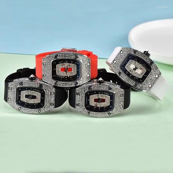Relógios de pulso moda colorido diamante oco totalmente automático quartzo relógios femininos à prova d'água relógio de silicone relógio masculino