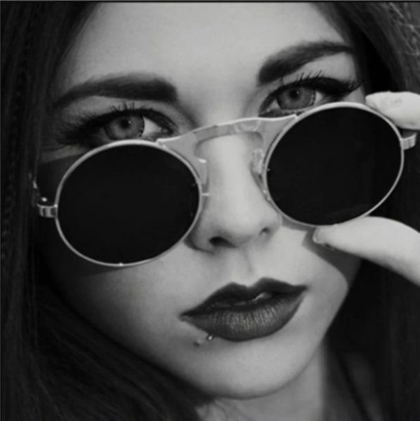 3057 Steampunk Occhiali da sole rotondi in metallo stile donna Retro Flip circolari doppi occhiali da sole in metallo da uomo OCCHIALI DA SOLE CERCHIO