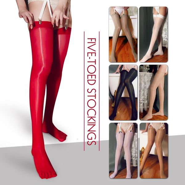 Сексуальные носки, гольфы с пятью пальцами, нейлоновые прозрачные чулки для подвязок, до бедра, над носком, 231129