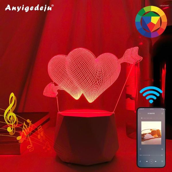 Veilleuses Bluetooth Haut-Parleur Led Lampes 3D Lumière Saint Valentin Cadeaux Pour La Maison Décoration Usb Batterie Illusion Lampe De Mariage Souven