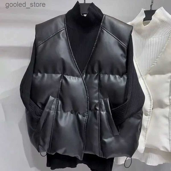 Gilet da uomo stile coreano PU pelle piumini giacche di cotone per le donne 2023 inverno caldo gilet da donna moda scollo a V 4XL gilet casual per le donne Q231129