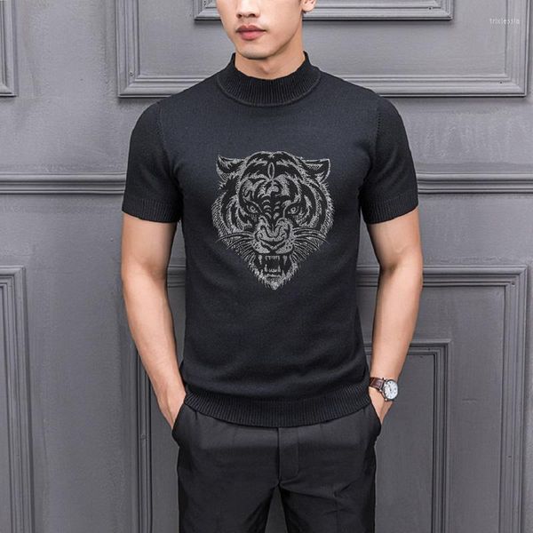 Blusas de suéteres masculinos Diamante Tigre padrão de tigre de mangas curtas Sweater de camiseta de luxo de luxo tricô de camisetas tricô