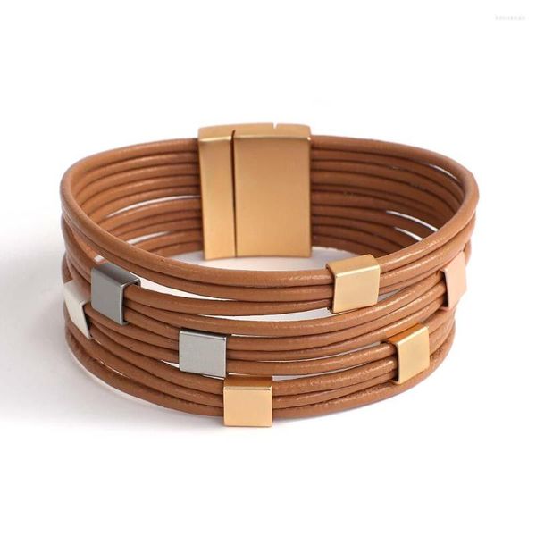 Braccialetti con ciondoli ALLYES Bracciale in pelle cubo quadrato alla moda bicolore per donna Gioielli avvolgenti con strisce sottili multistrato bohémien