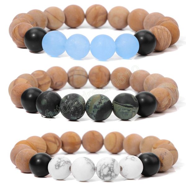 Braceletes de miçangas de madeira fosco de 10 mm para homens homens naturais de pedra grande miçangas grandes meditação de óculos preto Jóias de oração de pulseira