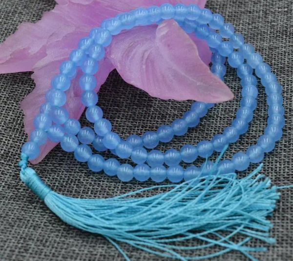 Correntes Natural 6mm Jade Budista Aquamarine 108 Grânulos de Oração Mala Pulseira Colar