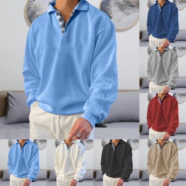 Felpe con cappuccio da uomo Primavera Autunno Camicie da uomo Pullover a maniche lunghe Colletto rovesciato Patchwork Abbigliamento casual da uomo Top maschili Felpa