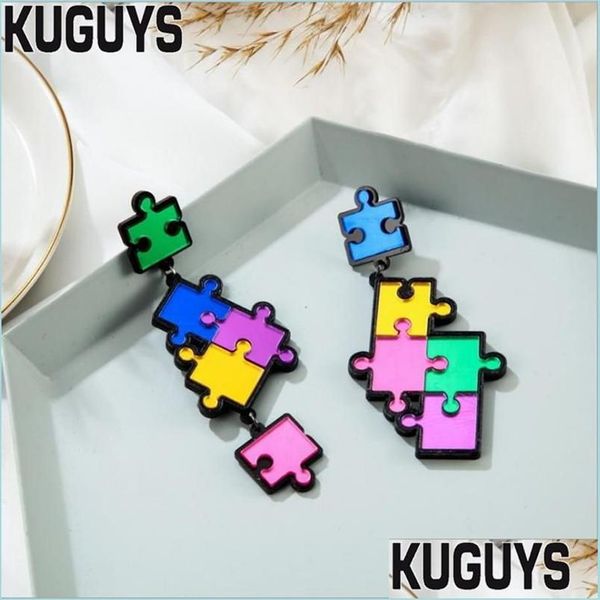 Baumeln Kronleuchter Neue Ankunft Blöcke Puzzle Tropfen Ohrringe Für Frauen Farben Spiegel Acryl Lange Ohrring Modeschmuck Trendy Ac186P