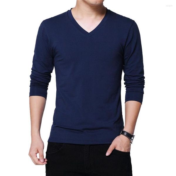 Camisetas masculinas tfetters estilo coreano Autumn Men T-shirt Solid Color Streetwear