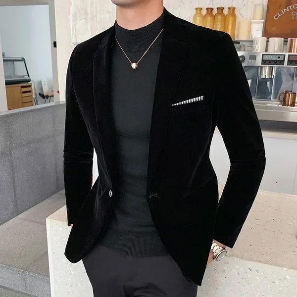 Erkekler Suits Blazers Marka Giyim Erkekler Altın Velvet İnce İnce Yüksek Kaliteli İş Blazers damgunun gelinlik ceketi S5XL 231128