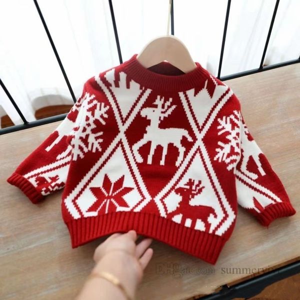 Natale Bambini renna fiocco di neve pullover lavorato a maglia ragazzi ragazze maglione maglione dei cartoni animati Natale bambini addensano vestiti caldi abbinati Z5646