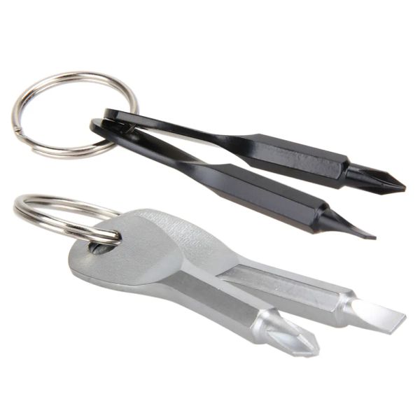 2 pçs de aço inoxidável multi ferramentas chaveiro edc chave de fenda conjunto bolso conjunto de ferramentas ao ar livre multitool chaveiro tira preto ll