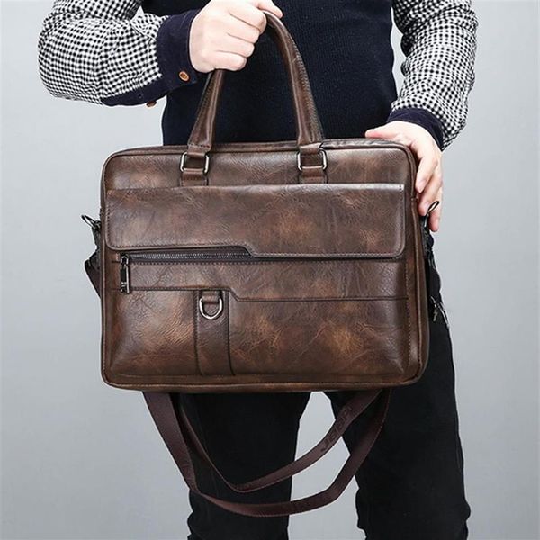 PUIMENTIUA Мужская однотонная сумка в стиле ретро, портфель из искусственной кожи, большая вместительная сумка на плечо, большой повседневный деловой портфель для ноутбука342h269E