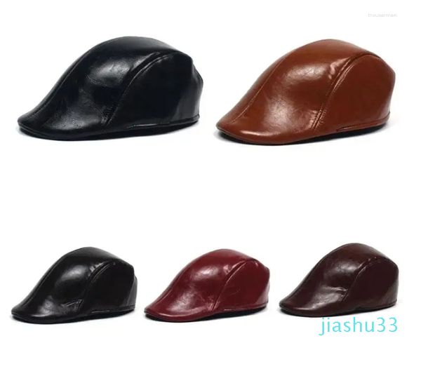 Berets Formal Business Damen Herren Baskenmütze Leder Sboy Cabbie Ivy Cap Schwarz Braun Klassischer Modus Verstellbare Fahrerhüte