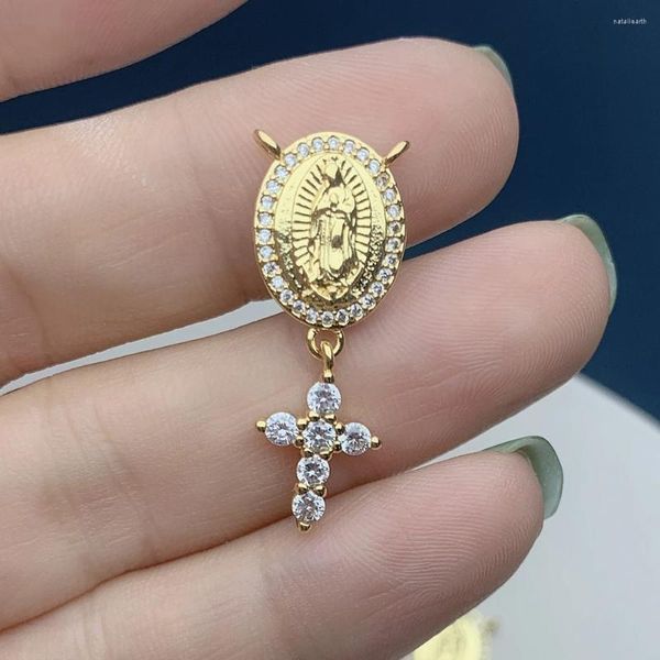 Ciondoli Piccoli pendenti con croce di zirconi della Vergine Maria per la creazione di gioielli Accessori per connettori di collane fai-da-te