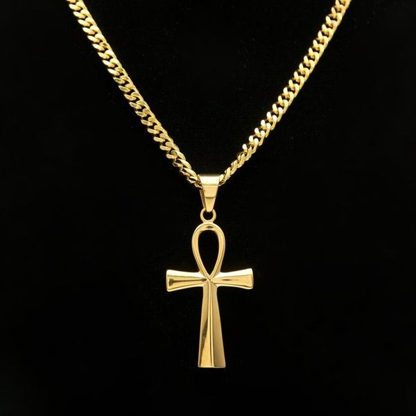 Gyptian Ankh Key Charm Хип-хоп Крест Золото Посеребренная подвеска Ожерелья для мужчин Одежда высшего качества Модные вечерние украшения Gift274B