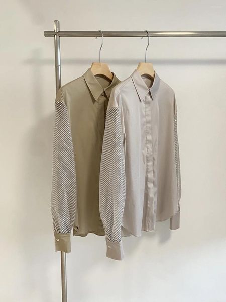 Blusas femininas outono moda mulher blusa 2023 elegante camisas femininas b c emenda manga fio camisa longa