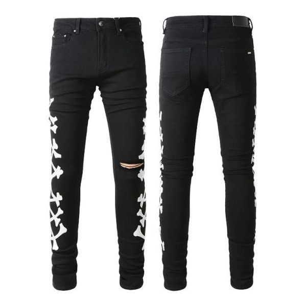Calças de brim masculinas para homem skinny jeans designer calças rasgadas slim fit com osso preto motociclista denim estiramento motocicleta na moda joelho buraco longo st9761806