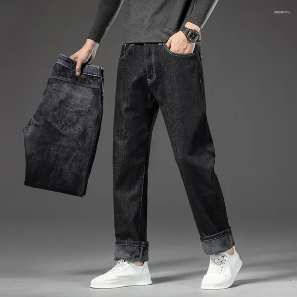 Jeans da uomo autunno inverno uomo spesso oversize 28-46 pantaloni dritti regolari business stretch più velluto caldo denim sciolto