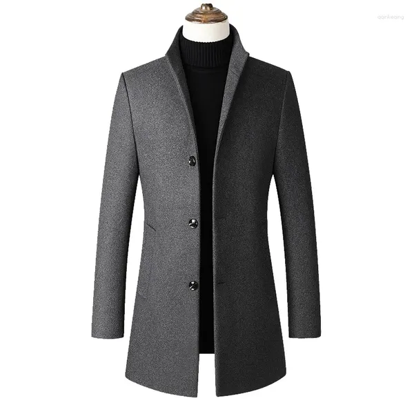 Giacche da uomo Giacca casual in lana Autunno Primavera Cappotto in lana Slim Fit Monopetto Tratti lunghi Trench pisello Cappotto Palto