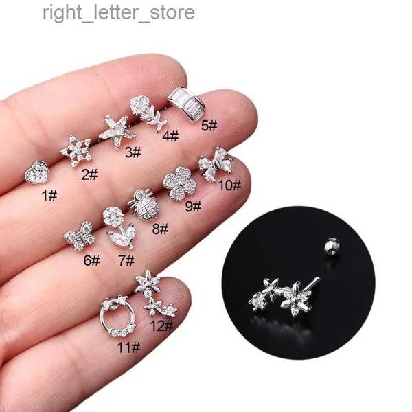 Stud 1 pezzo 1.2mmPiercing Spilla di sicurezza Orecchini fiore per le donne 2021 Gioielli di tendenza Cuore Insetto Orecchini in acciaio inossidabile YQ231128