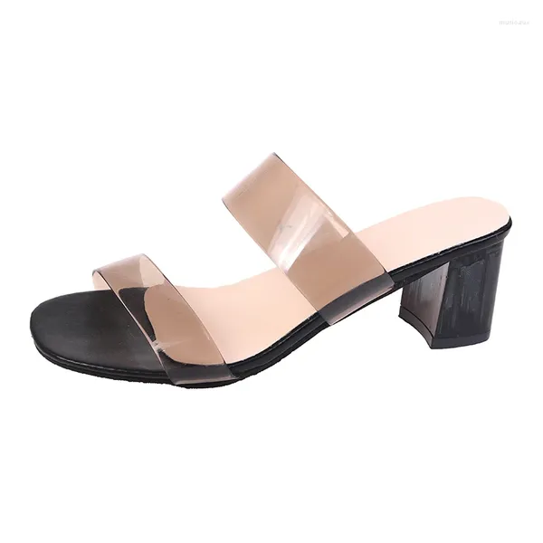 Hausschuhe Damen Sandalen für 2023 Chunky High Heel Einfarbig Transparent PVC Mode Open-Toe Damen Plus Größe 35-43 Schuhe
