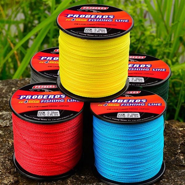 500 Meter 5 Farben zufällig PE 4 Geflechtschnur Angelschnüre geflochtener Draht erhältlich 6LB-100LB2 7KG-40 8KG Pesca Tackle Zubehör A02077