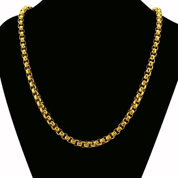 24 lange, dominante Herren-Kastenketten, 18 Karat Gelbgold gefüllt, Hip-Hop-Herren-Halskette, 8 mm breite Kette, Geburtstagsgeschenk258H