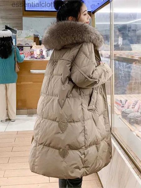 Parka da donna 2021 nuove donne inverno vero collo di pelliccia di cane procione con cappuccio piumino d'anatra bianco Fe Slim caldo lungo piumino Casaca jer L231129